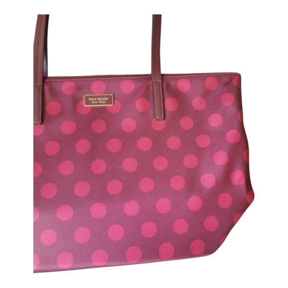 Kate Spade Hayden Blackberry Nylon Leather Polka Dot Top Zip Tote Purse K4871 - Picture 5 of 12